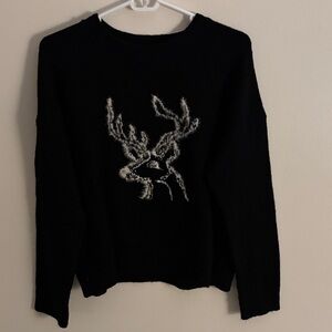 Anthropologie Elegant Black Sweater with Deer
